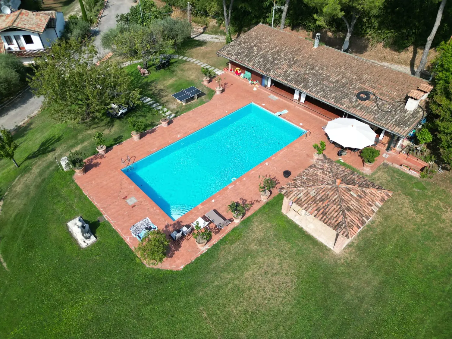 Aerial view of the Cavallina Retreat estate in the morainic hills above Lake Garda, Affi