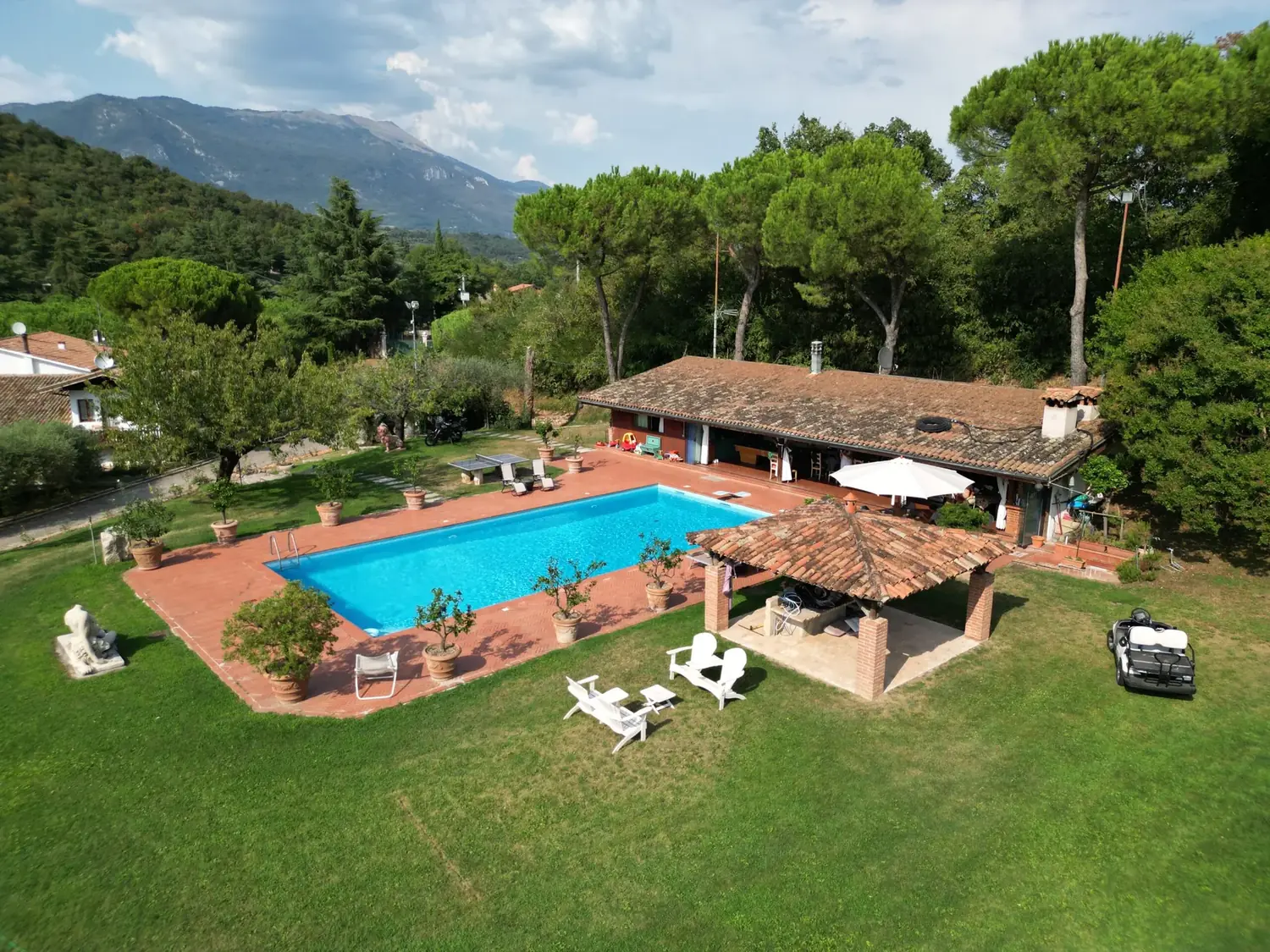 Aerial view of the 25-hectare Cavallina Retreat farm estate near Lake Garda, Verona